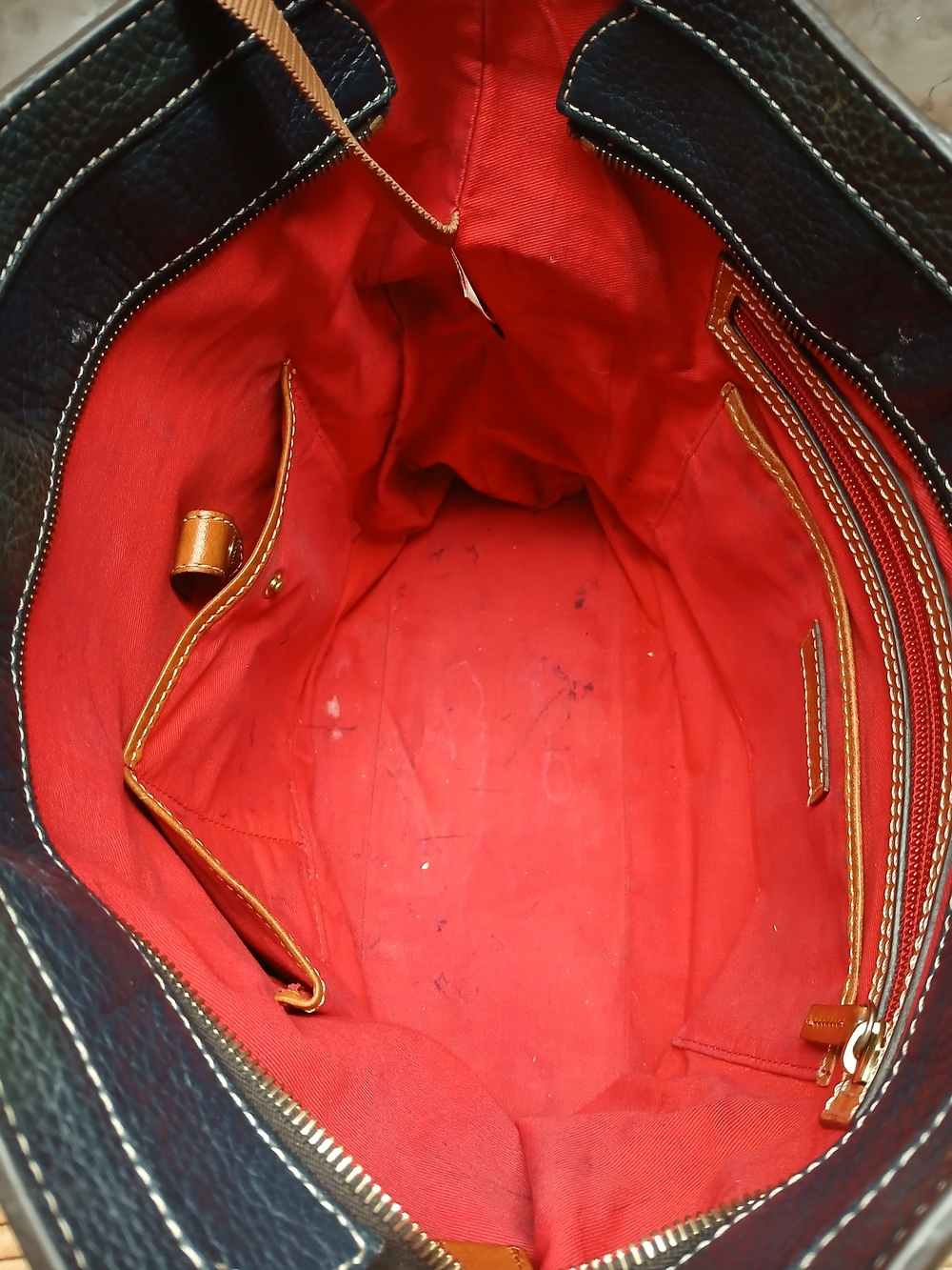 Dooney & Bourke Navy and Brown Pebble Leather Shoulder Bag - Picture 12 of 12